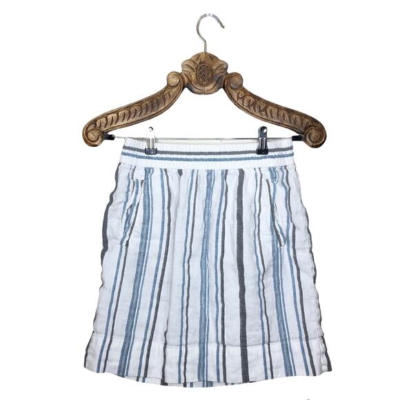 LOFT Skirt Mini Cotton Linen Blend Vertical Stripe Elastic Waist Pockets White S - Picture 1 of 8
